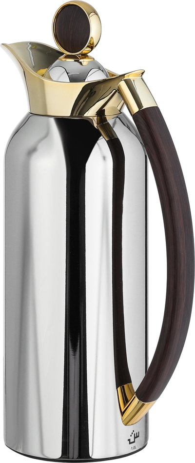 Al Saif Gallery Al Thuraya Thermos Set, 2 Pieces, 1/1 Liter, glass interior, black handle, push-button lid - silver and gold product image 9