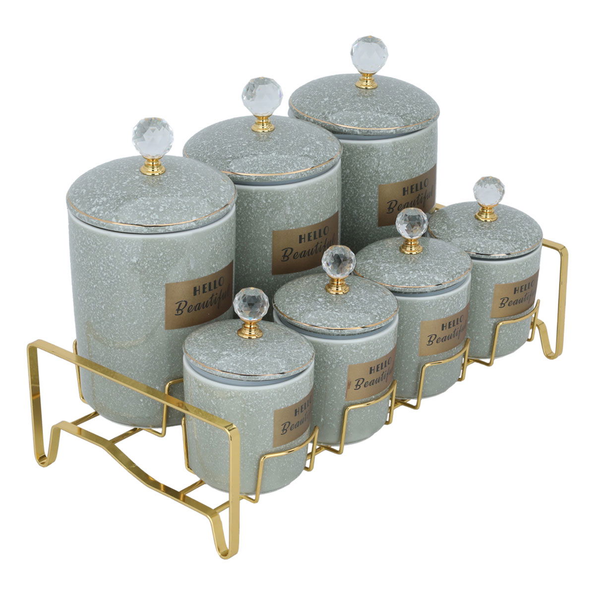 Al Saif Gallery porcelain box set, 8 pieces, gold-gray stand product image