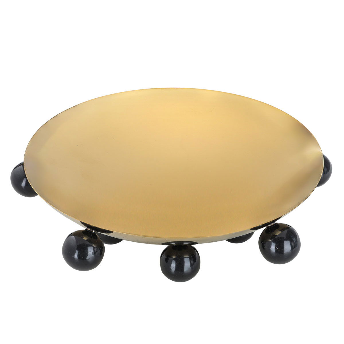 Al Saif Gallery Black Steel Serving Stand with Ball Legs, 29 x 29 x 8 cm, Round - Gold product image 2