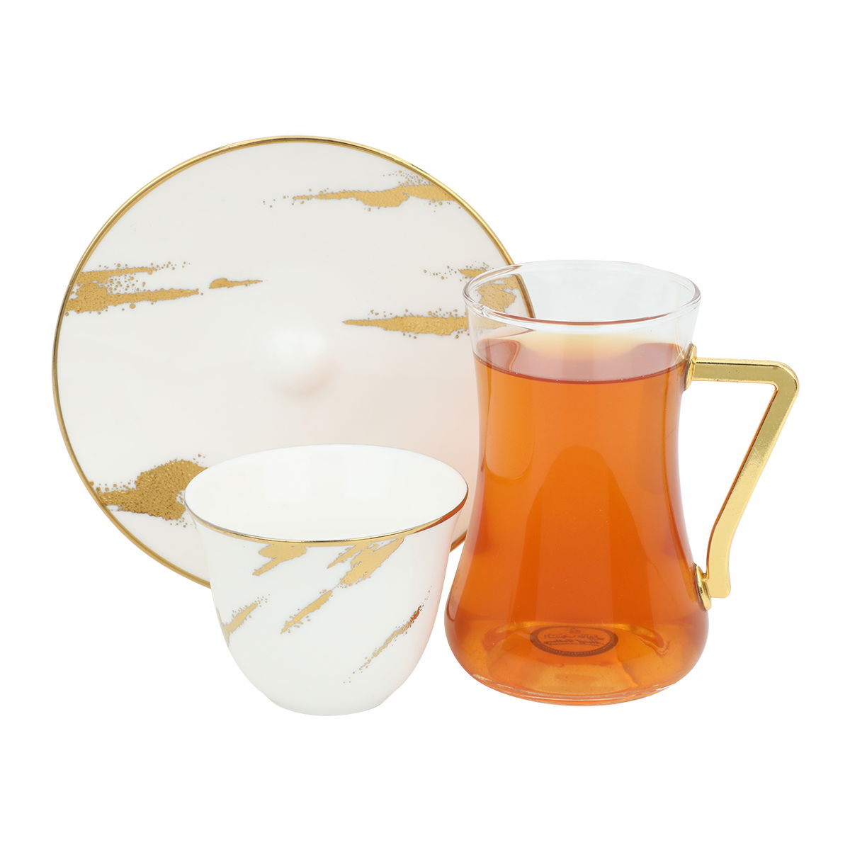 Al Saif Gallery Glass Tea and Coffee Serving Set, 18 Pieces - White and Gold product image