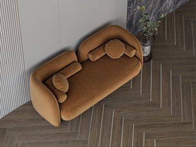 Modern Swedish wood sofa, 225x78x43 cm, boucle fabric - light brown product image 3