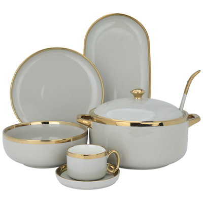 طقم سفرة بورسلان السيف غاليري، 51 قطعة - رمادي فاتح product image 1