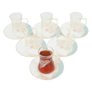 طقم بيالات زجاج السيف غاليري، صحون بورسلان نقش مذهب، 12 قطعة - شفاف product image 2