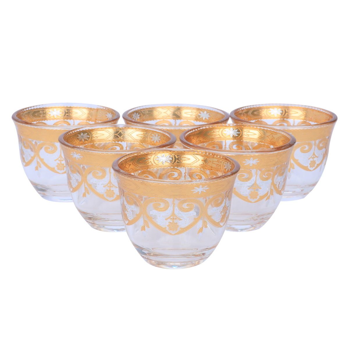 طقم تقديم شاي وقهوة زجاج السيف غاليري، نقش ذهبي، 24 قطعة - شفاف product image 3
