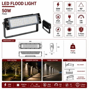 Norco Aluminum Glass Single Light Unit, 50W, 3000K, LED Lighting - Black product image 2