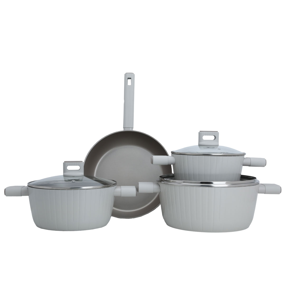 طقم قدور المونيوم بغطاء زجاج روبوست، 7 قطع - بيج product image