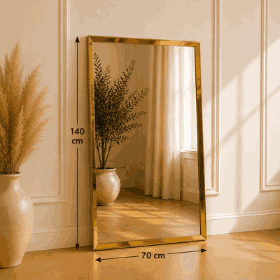 مراية مستطيلة زجاج، 140×70 سم، اطار معدن - ذهبي product image 3