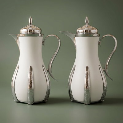 Al Saif Gallery Sana thermos set, 1 liter, thermal glass inner container, steel outer shell - white product image 1