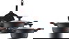 Robust Granite cookware set with glass lid, wooden handle, 7 pieces - black product image 1