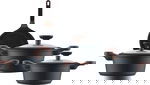 Robust Granite cookware set with glass lid, wooden handle, 7 pieces - black product image 1