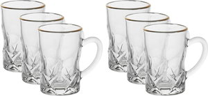 طقم بيالات شاي بيد زجاج ماكس جلاس، بخط ذهبي 6 قطع - شفاف product image