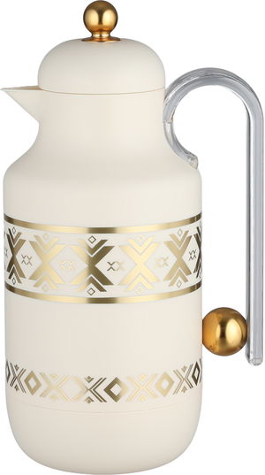 Al Saif Gallery Kkozami Thermos, 1 Liter, Glass Interior, Transparent Handle, Push-Button Lid - Cream Gold product image