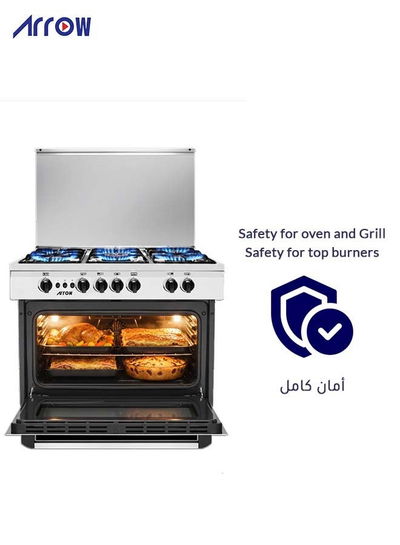 فرن غاز ارو، 60×90سم، 5 شعلات، RO-9060GSF - فضي اسود product image 3