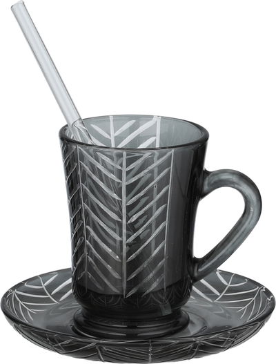 طقم تقديم بيالات فناجين سكرية زجاج السيف غاليري، 11 سم، 26 قطعة، مشجر - أسود شفاف product image 5