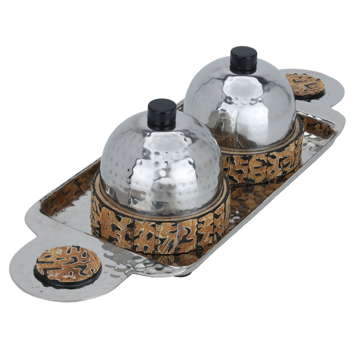 Al Saif Gallery steel date set, 36 x 16 x 11.5 cm, base with tofir, 3 pieces - silver product image