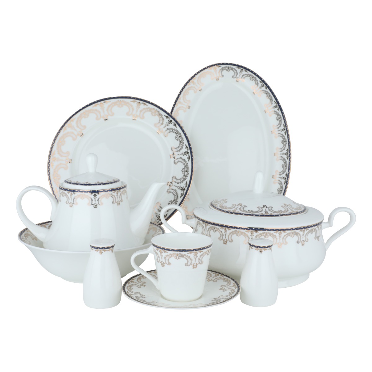 Al Saif Gallery porcelain dining set, 89 pieces - golden blue product image 1