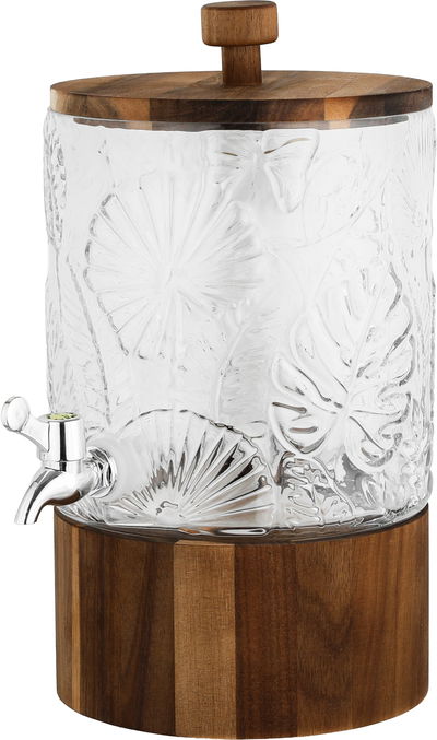 Al Saif Gallery Glass Drink Dispenser, 18.5x18.5x30 cm, Wooden Base and Lid - Transparent Wooden product image 3