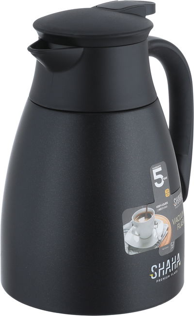 ترمس شاها، 1 لتر، خامة داخلية استيل، هيكل خارجي استيل، ضغاط - اسود product image 3