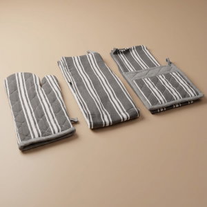 طقم (منشفة، مريله، قفاز،حامل وعاء) فايبر السيف غاليري، 4 قطع - أبيض مع رمادي product image