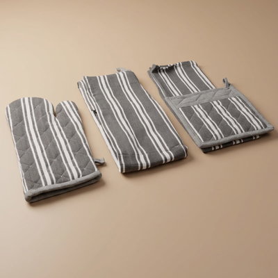 Set (towel, apron, gloves, pot holder) Fiber Alsaif Gallery, 4 pieces - white with gray product image 1