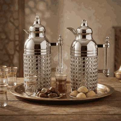 Al Saif Gallery Sarah thermos set, 1 liter, transparent handle, thermal glass inner case, steel outer shell - silver product image 3