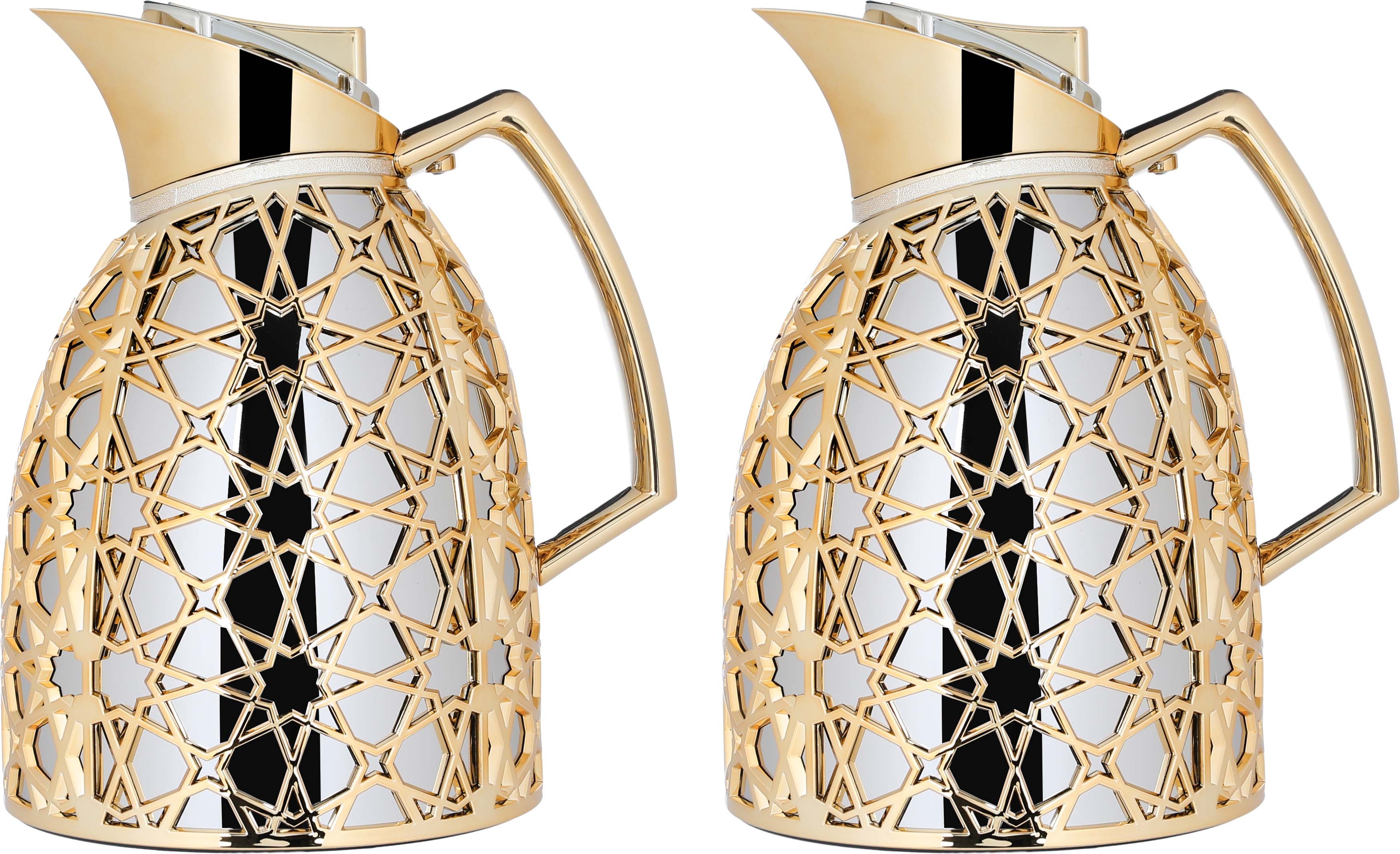 Al Saif Gallery Andalusia thermos set, 0.75/1 liter, Islamic inscription, glass inner case, plastic outer case - silver and gold product image