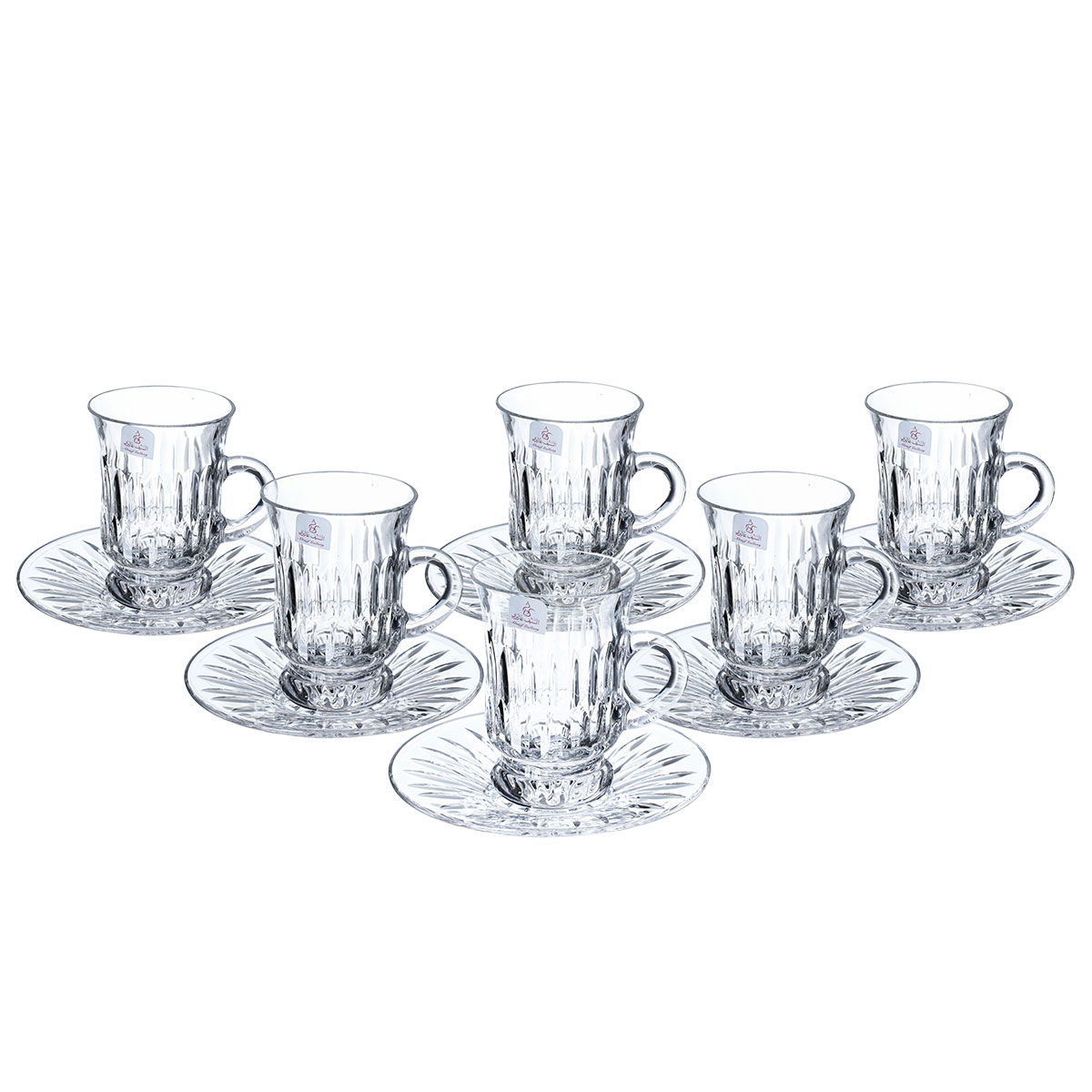 Alsaif Gallery Bialat Crystal Cups and Saucer Serving Set, 18 Pieces - Transparent product image 4