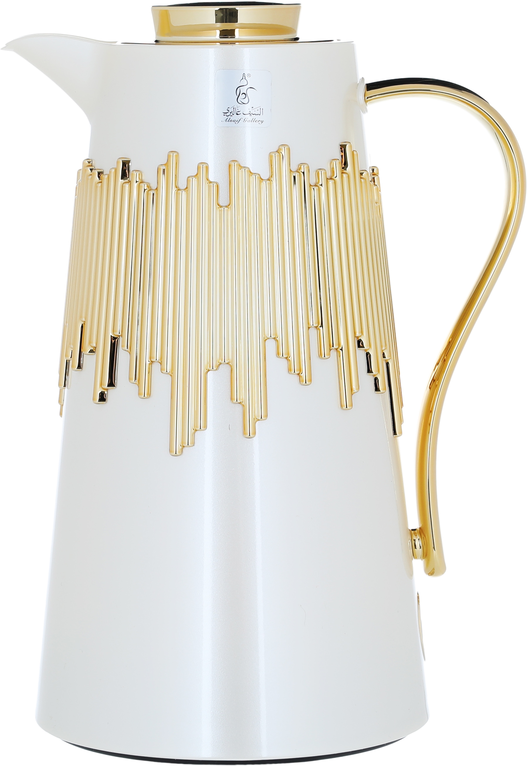 Al Saif Gallery Ibtihal thermos set, 1 liter, 2 pieces, thermal glass inner shell, steel outer shell - golden white product image 2