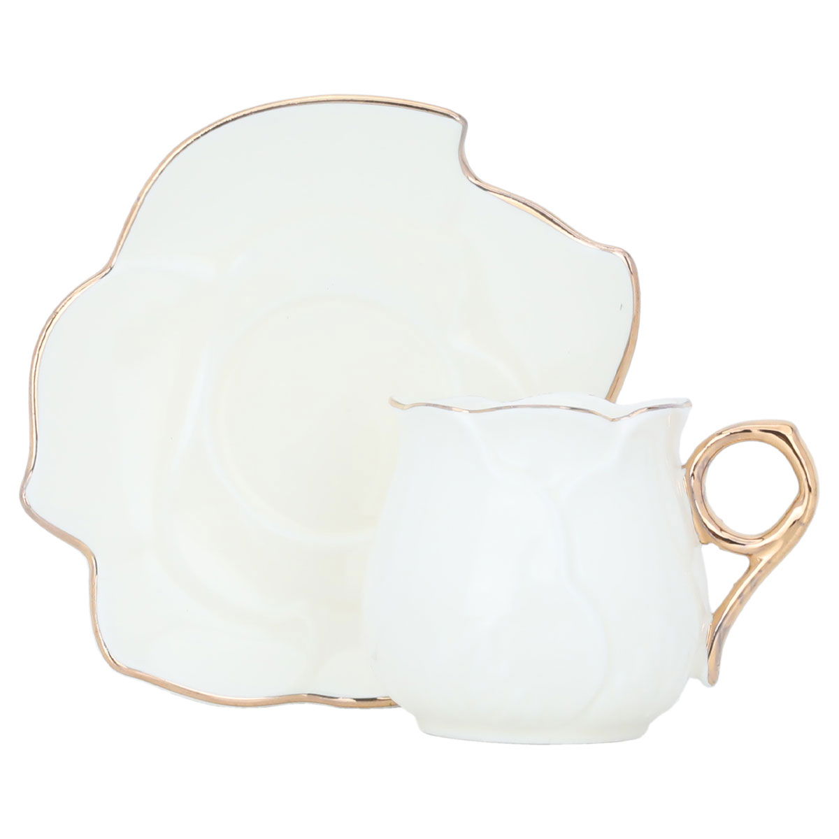 Al Saif Gallery porcelain coffee cup set, with golden font, with saucer, 12 pieces - cream product image 1