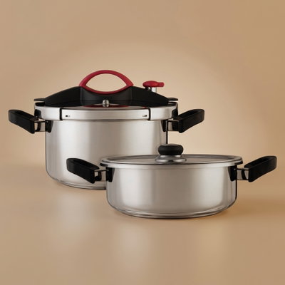 Sitram Stainless Steel Cookware Set, 2 Pieces, 4/6 Liter - Silver Black product image 1