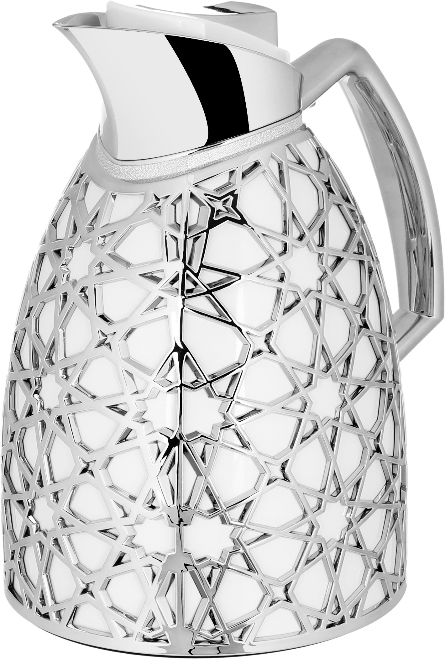 Al Saif Gallery Andalusia thermos set, 0.75/1 liter, Islamic pattern, glass inner case, plastic outer case - white and silver product image 4
