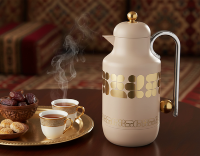 Al Saif Gallery Kkozami Thermos, 1 Liter, Glass Interior, Transparent Handle, Push-Button Lid - Beige Gold product image 6