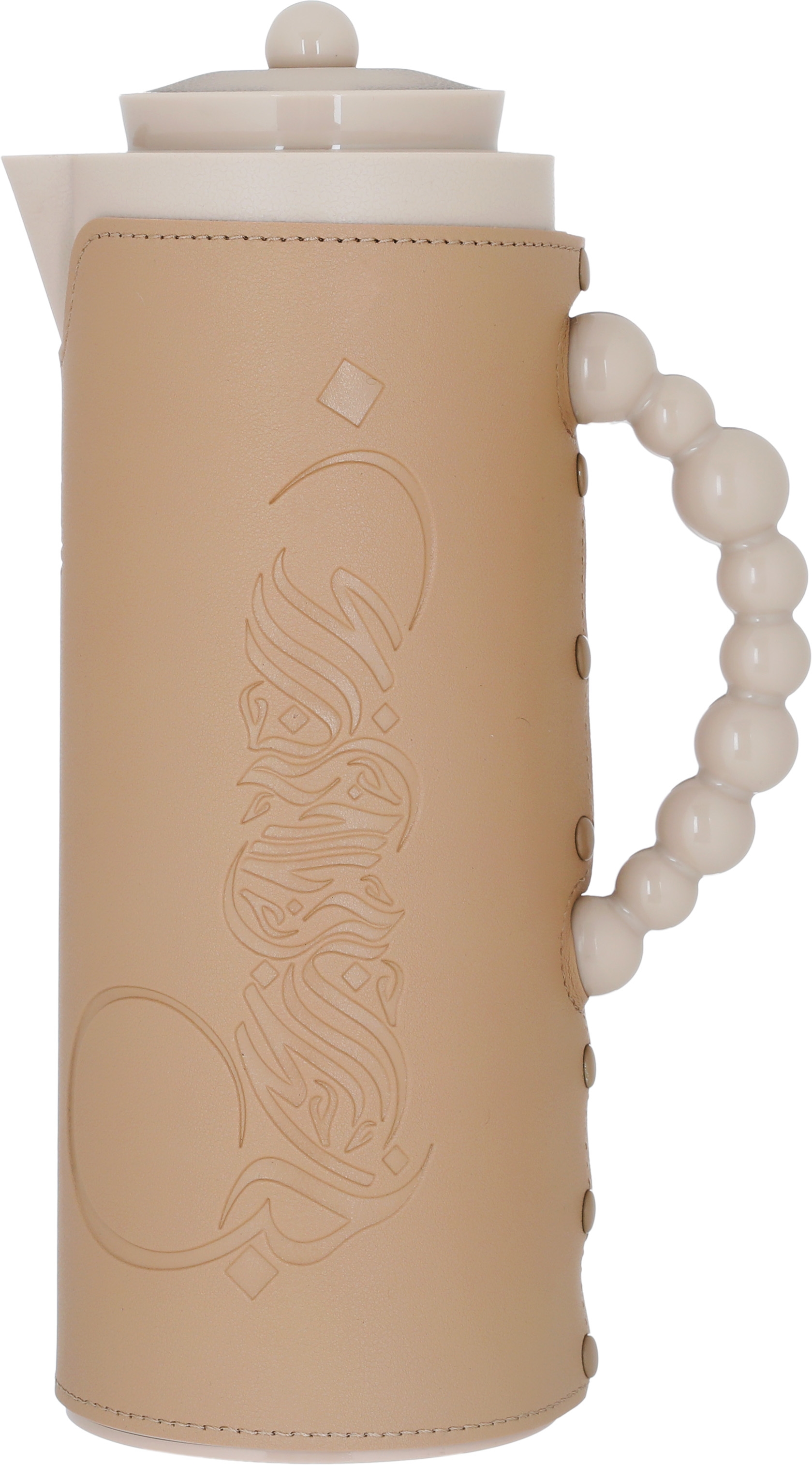 Al Saif Gallery Royal 7 glass thermos, 1 liter, plastic outer shell with leather cover - light brown product image