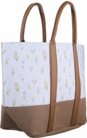 شنطة ترامس قماش السيف غاليري، 35x20x35 سم، نقش زهور - ابيض بني فاتح product image 2