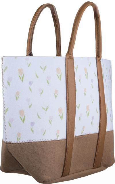 شنطة ترامس قماش السيف غاليري، 35x20x35 سم، نقش زهور - ابيض بني فاتح product image 2