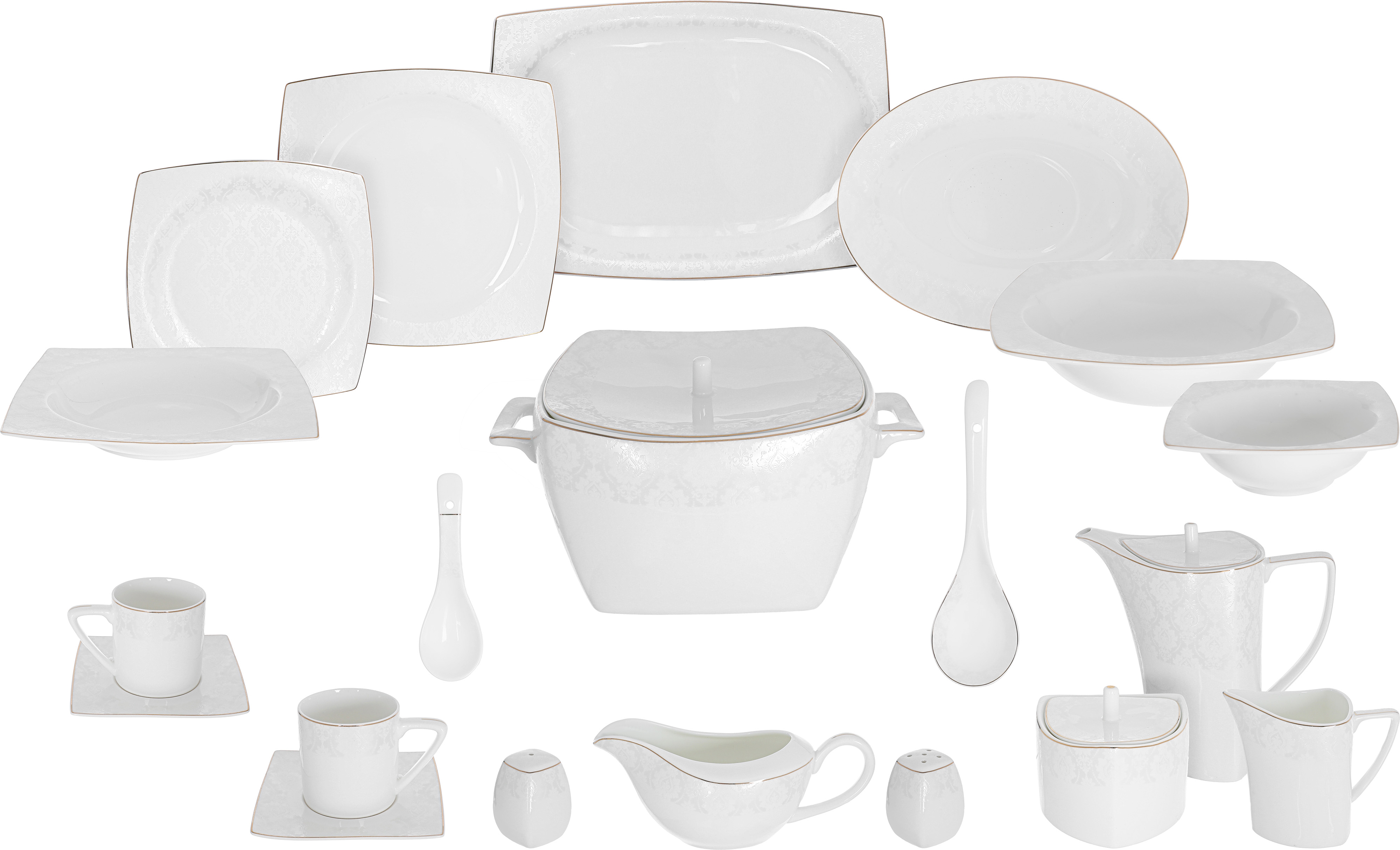 Dania porcelain dining set, 77 pieces, square, gold-white edges product image 1
