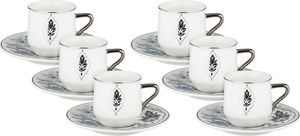 طقم فناجين قهوة تركي بورسلان السيف غاليري، 13سم، 12 قطعة، صحون، مسكة يد - متعدد الألوان product image