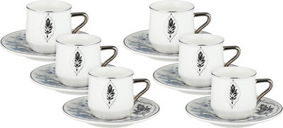 طقم فناجين قهوة تركي بورسلان السيف غاليري، 13سم، 12 قطعة، صحون، مسكة يد - متعدد الألوان product image 1