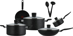 طقم قدور دارك ستون 2 جرانيت تيفال، غطاء زجاج، 11 قطعة - أسود شفاف product image