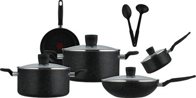 طقم قدور دارك ستون 2 جرانيت تيفال، غطاء زجاج، 11 قطعة - أسود شفاف product image 1