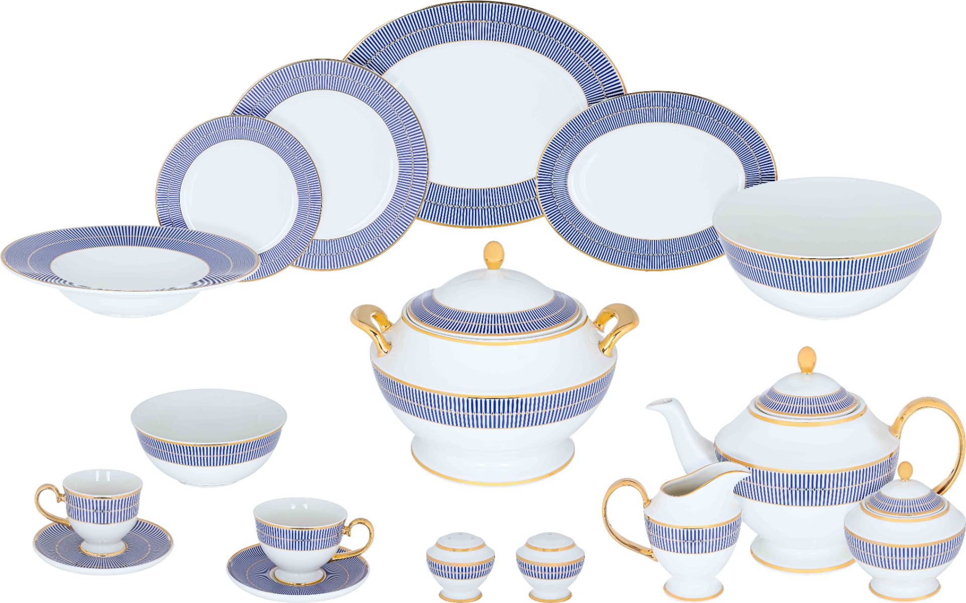 طقم سفرة بورسلان السيف غاليري، 60 قطعة - ابيض ازرق product image