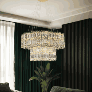 Classic Crystal Chandelier, Aluminum, Norco Glass, 2 Rings, 3000K, 80W - Gold product image