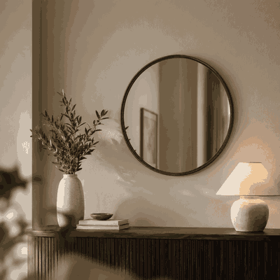 مراية دائرية زجاج، 70×70 سم، اطار معدن - بنى product image 3