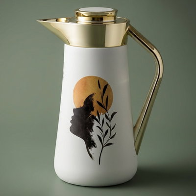 Al-Saif Gallery Al-Huda Stainless Steel Thermos, 0.7 Liter, Gold Handle, Self-Service, Push-Button - White product image 1