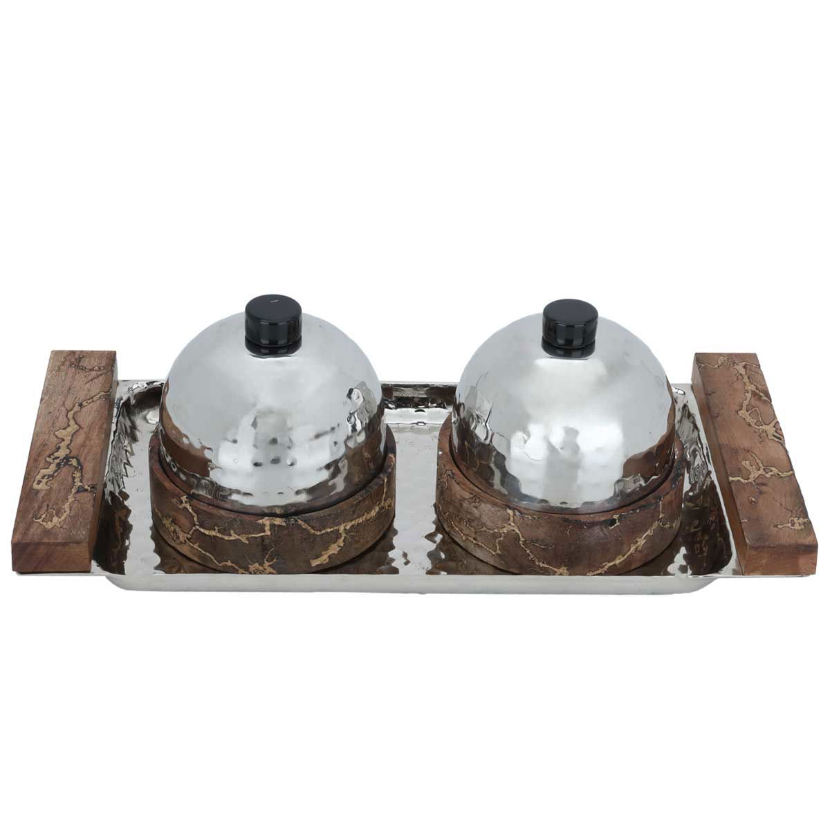 Al Saif Gallery Steel Dates Set, 36x16x11.5 cm, Wooden Base - Silver product image