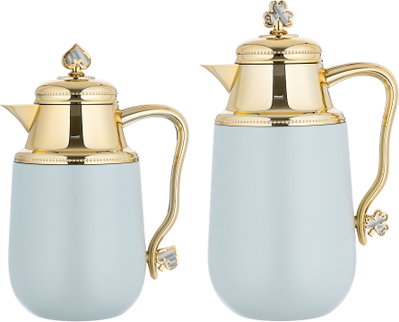 Al Saif Gallery Fatima thermos set, 1/0.7 liter, 2 pieces, thermal glass inner container, steel outer shell - light gray product image 2