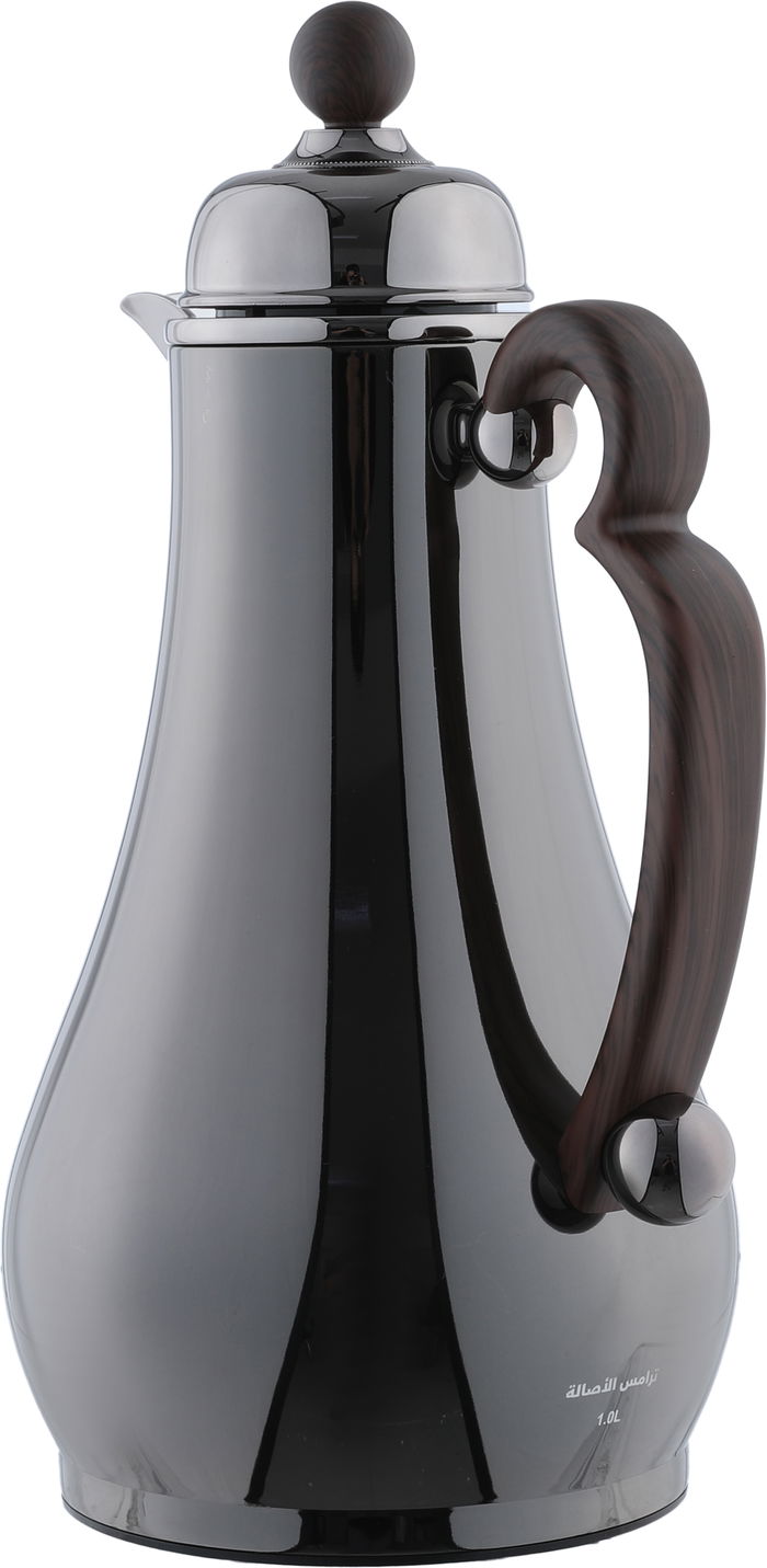 Alsaif Gallery Al-Asalah Thermos Set, 1/1 liter, glass interior, stainless steel exterior, dark wooden handle, press - glossy black product image 7