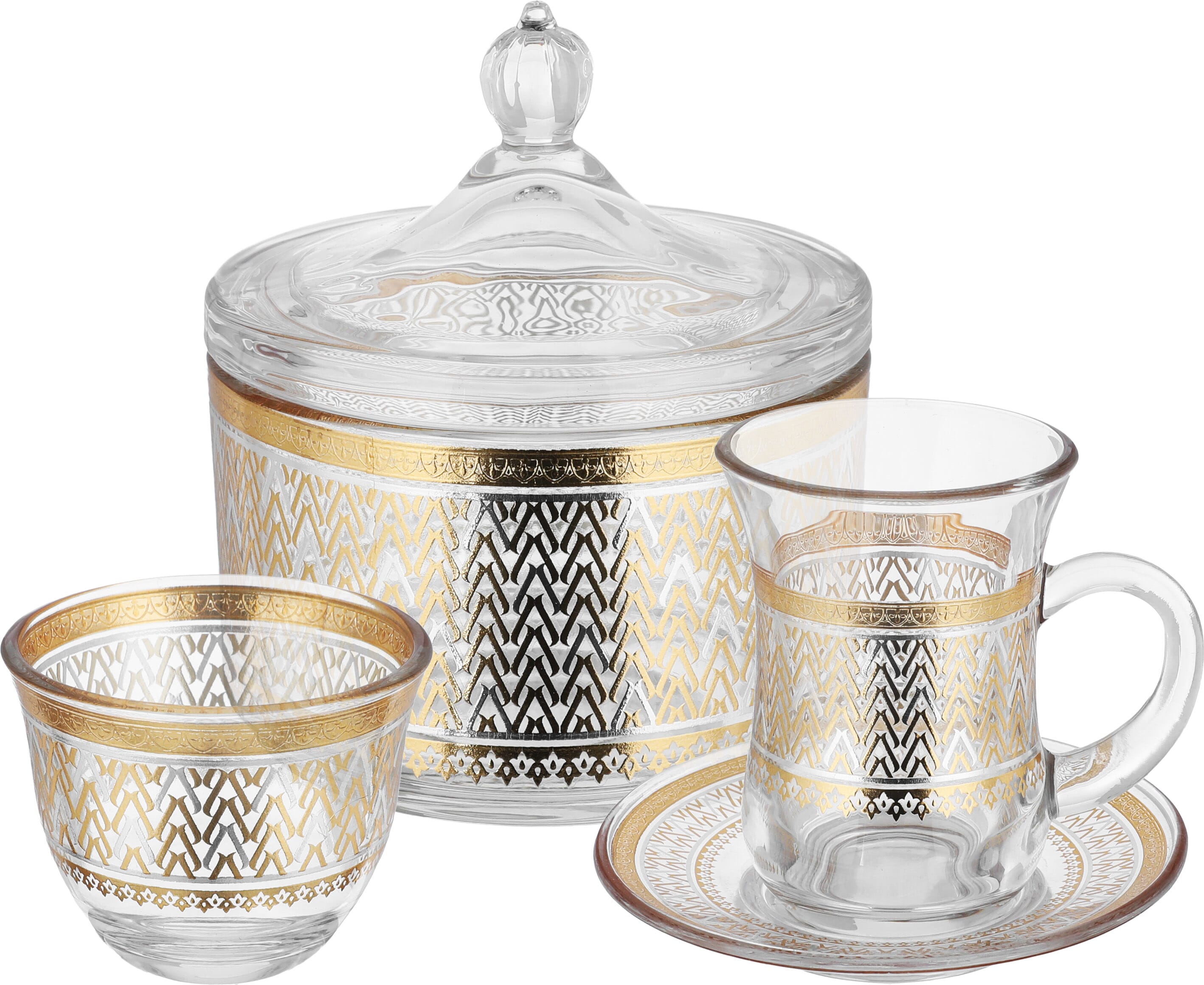 Al Saif Gallery Glass Tea and Coffee Bialat Set, 26 Pieces - Gold product image 1