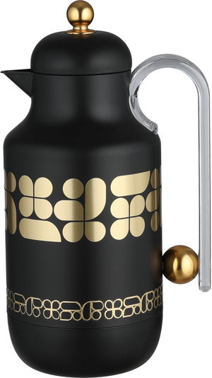 Al Saif Gallery Kkozami Thermos, 1 Liter, Glass Interior, Transparent Handle, Push-Button Lid - Black And Gold product image