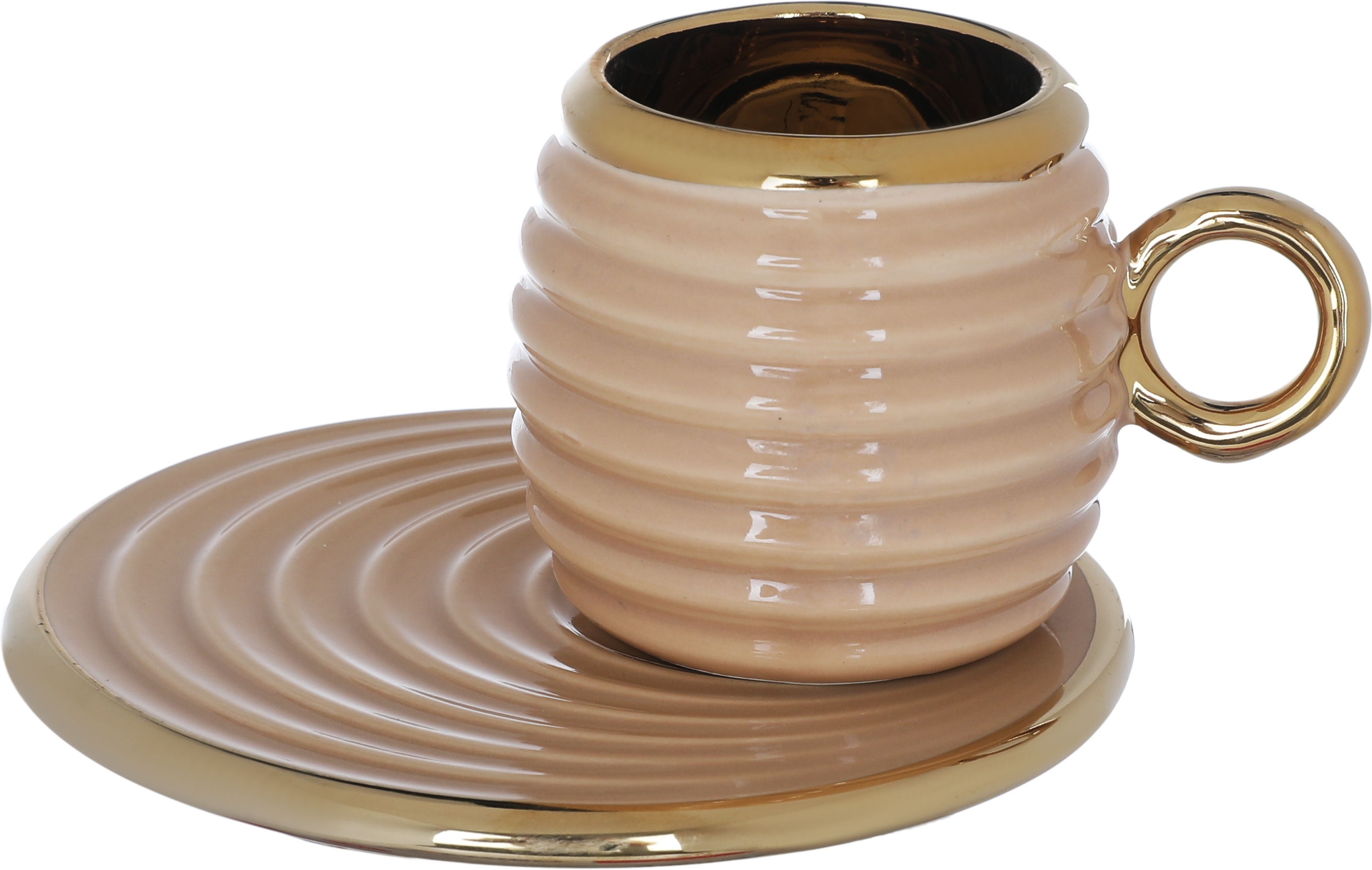 Al Saif Gallery Porcelain Coffee Cups And Saucers Set, 12 Pieces - Golden Brown product image 2